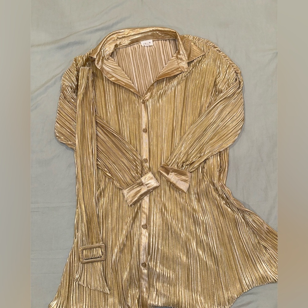 Gold shift dress with belt